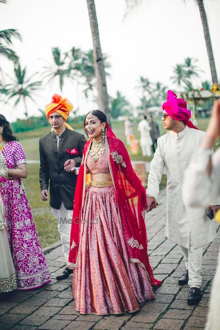 Photo of Minimal simple benarasi red bridal lehenga