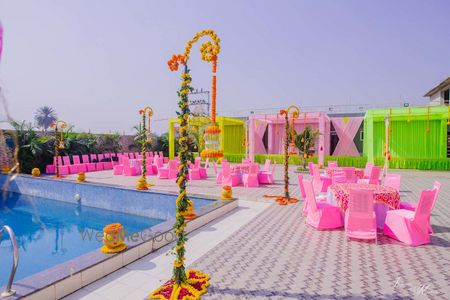 Photo of A floral decor arrangement for mehendi.