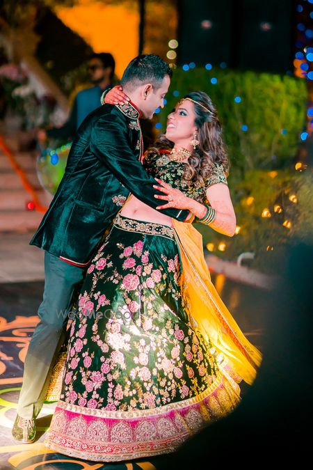 Photo of emerald green lehenga