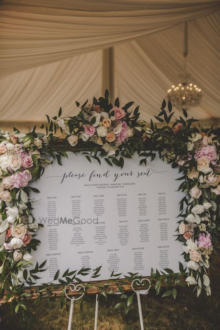 Photo of Seating chart with floral arrangements