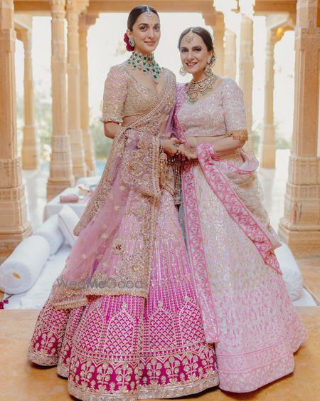 Photo of kiara advani with her mother in an ombre manish malhotra lehenga