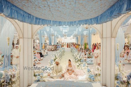 Photo of morning wedding Anand Karaj decor in soft pastel shades