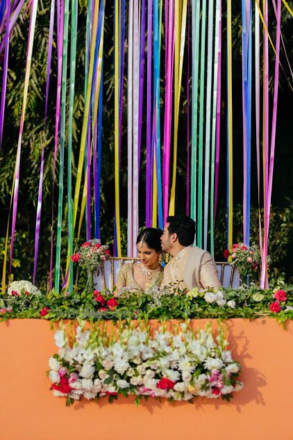 Photo of Floral table runner photobooth for couple