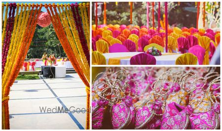 Photo of orange and pink wedding decor