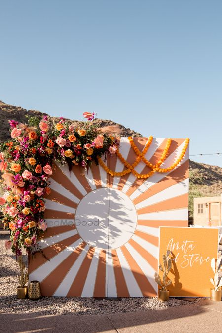 Photo of minimal photobooth decor idea for haldi or mehendi at home