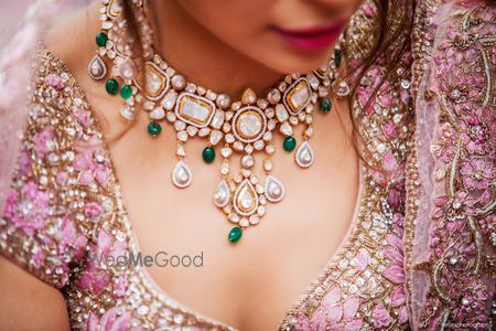 Photo of A gorgeous wedding day statement necklace worn by the bride