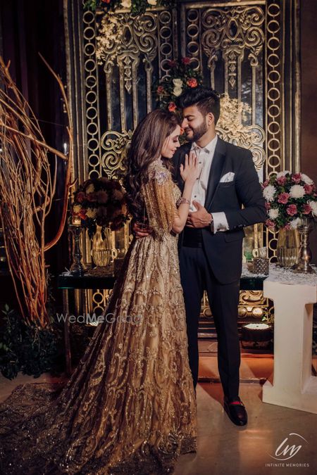 Photo of embroidered grey gown for reception or cocktail