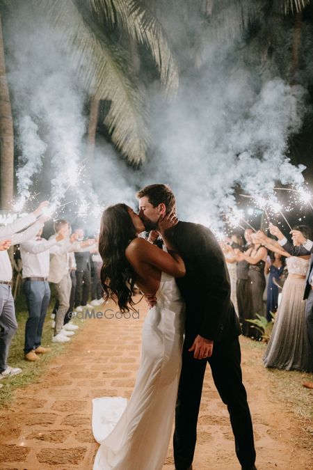 Photo of fireworks during couple entry