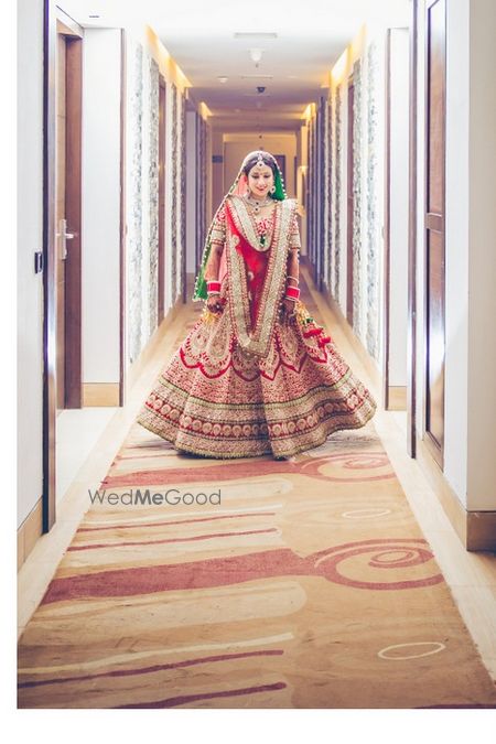 Photo of heavy red bridal lehenga