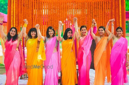 Photo of matching bridesmaid sarees