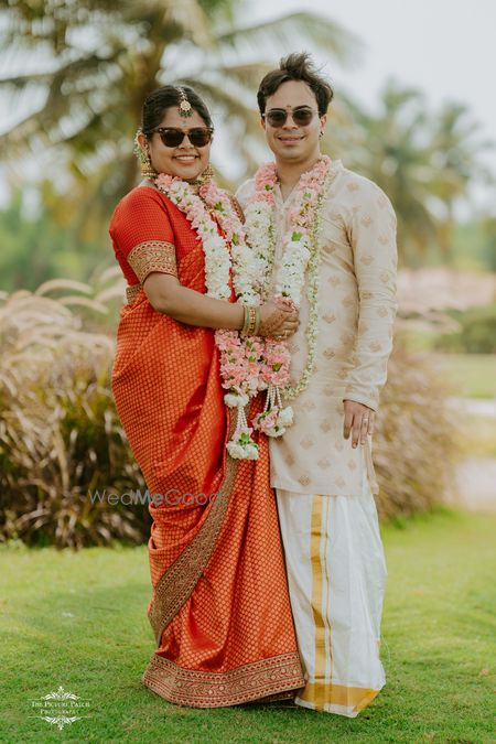 Photo of cute couple portrait on wedding day