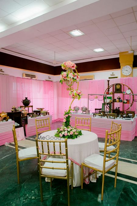 Photo of Pink and green wedding decor for table centerpiece