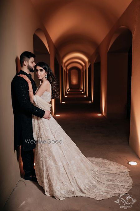 Photo of sangeet bridal gown lehenga with train