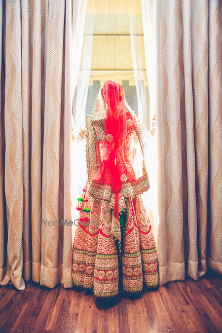 Photo of heavy red bridal lehenga