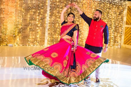 Photo of pink and blue lehenga