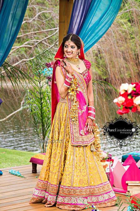 Photo of yellow brocade lehenga