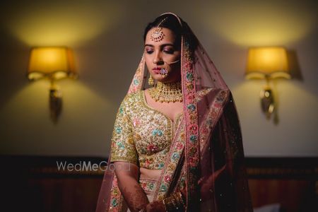 Photo of Pastel floral embroidered lehenga