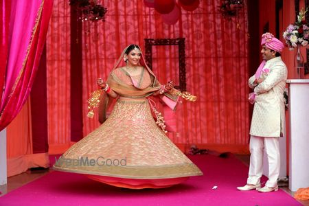 Photo of light pink and gold lehenga