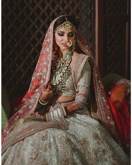 Photo of Bridal portrait on wedding day of Rana Daggubatti's wife, Miheeka