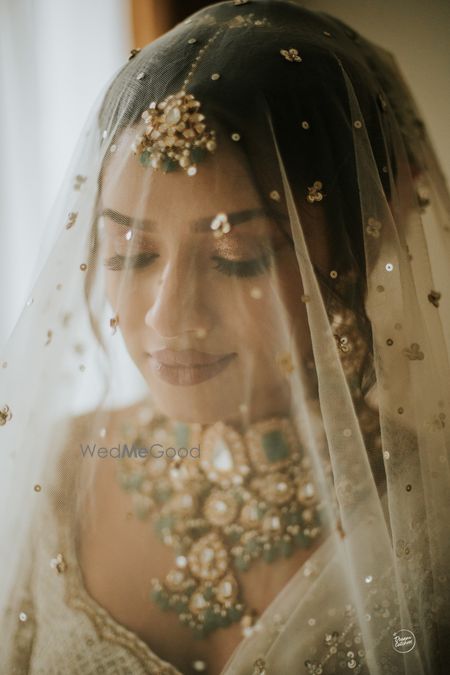 Photo of all white bridal veil shot