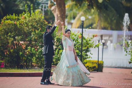 Photo of pale blue lehenga