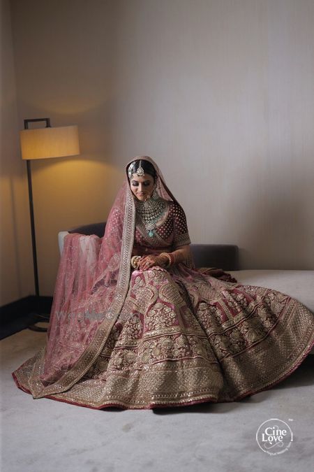 Photo of turkish rose velvet lehenga for bride