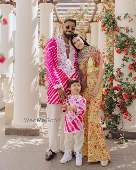 Photo of Hardik & Natasa with their son Mehendi and Haldi look