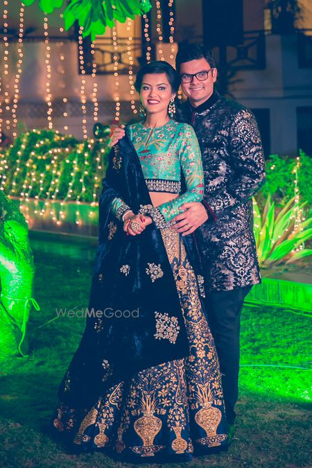 Photo of Blue sangeet lehenga in brocade