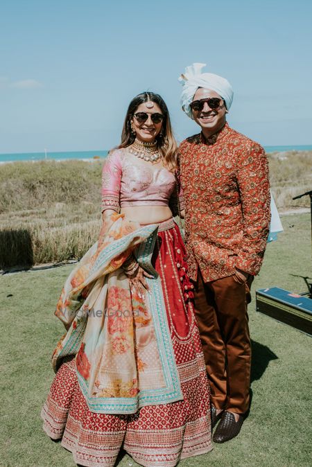 Photo of sister of the bride or groom in floral print dupatta