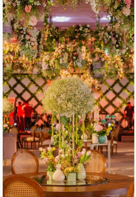 Photo of babys breath tall floral centrepiece idea for table setting