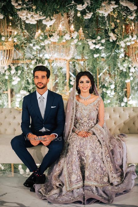 Photo of A beautiful couple portrait of a bride and groom from their reception.