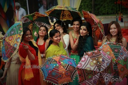 Photo of Colourful Bridesmaids Photo with Umbrella Prop