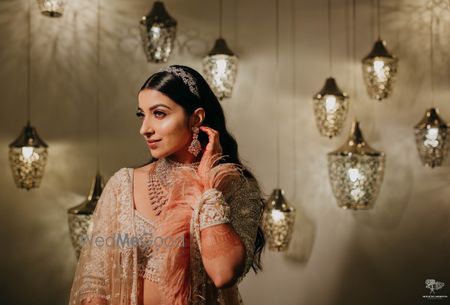 Photo of reception bridal look with diamante hairband