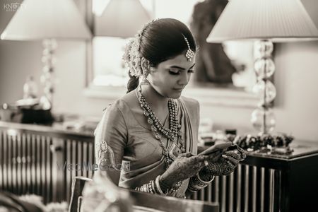 Photo of Black and white bridal portrait