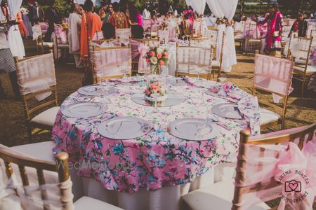 Photo of floral print table linen