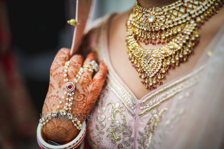 Photo of Pretty bridal choker necklace with hathphool