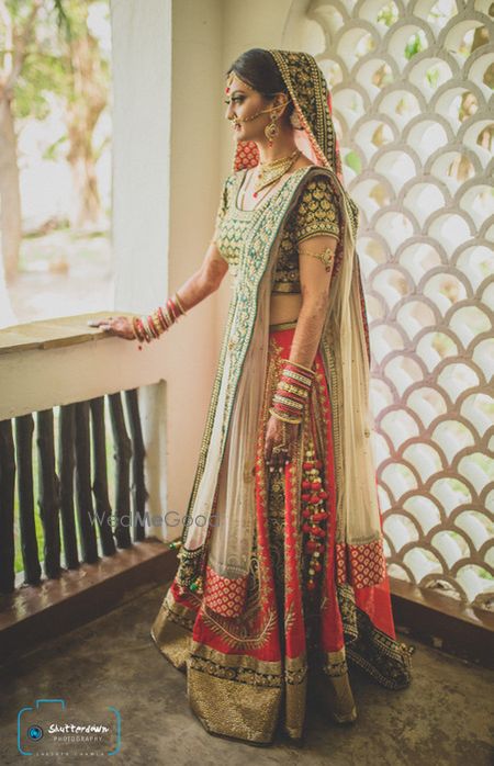 Photo of red and green lehenga