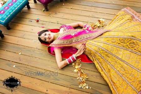 Photo of yellow brocade lehenga