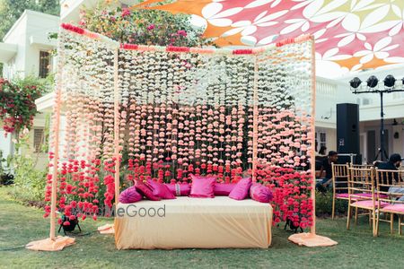 Photo of Ombre floral string backdrop for mehendi