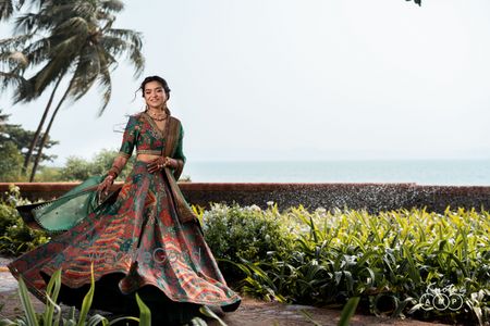 Photo of Beautiful teal green embroidered lehenga for bridal mehendi look