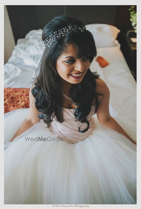 Photo of Christian wedding hairstyle with studded wreath band