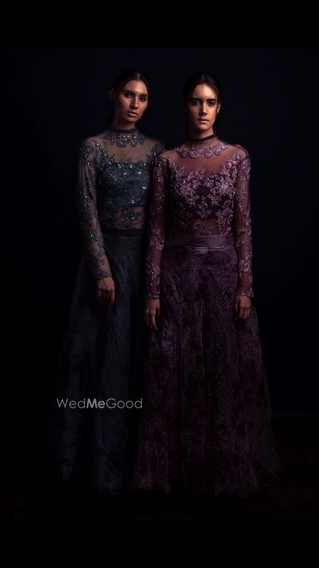 Photo of Purple and Royal blue velvet gowns