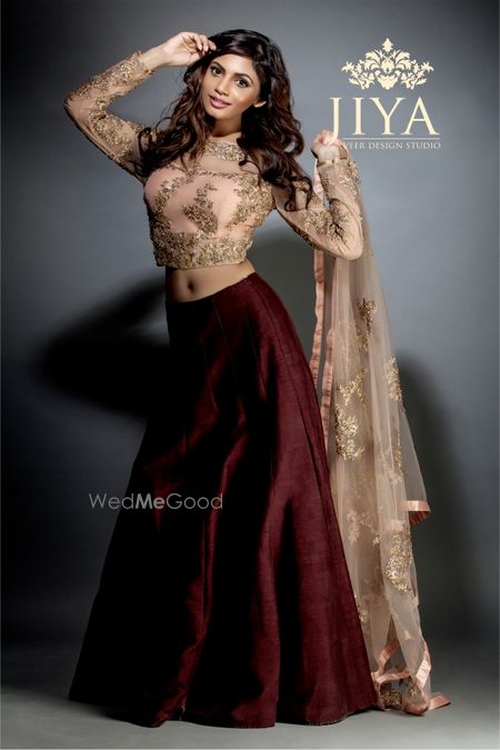 Photo of blush and marsala lehenga