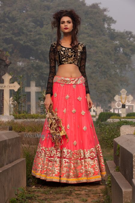 Photo of bright pink gota work lehenga