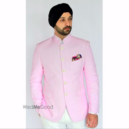 Photo of light pink bandhgala jacket with pocket square