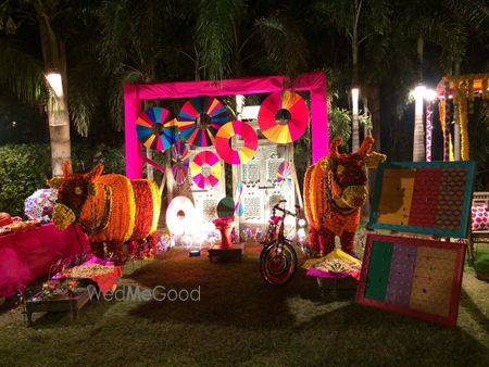 Photo of colourful dholki night decor