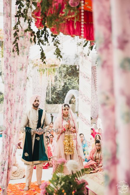 Photo of Floral printed drapes in light pink