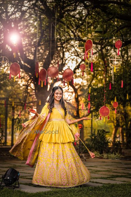 Photo of Yellow peplum lehenga for mehendi