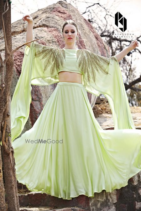 Photo of Light green cape lehenga for mehendi