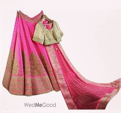 Photo of pink and cream bridal lehenga